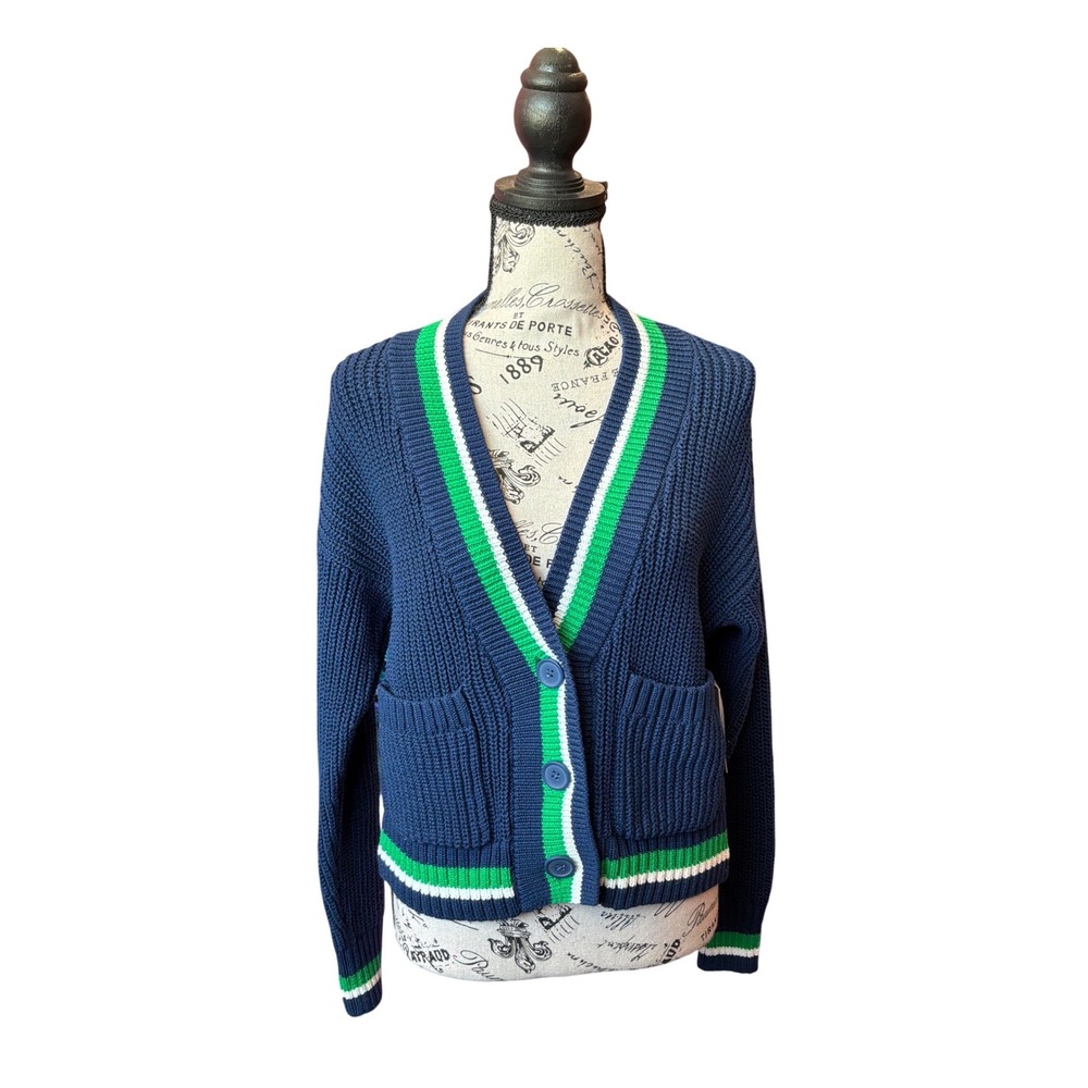 Sonoma Goods For Life Navy Blue Varsity Striped Shaker Knit Cardigan Sweater XS
